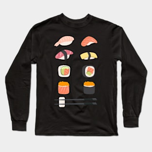 Set of different sushi types and chopsticks - japanese food Long Sleeve T-Shirt